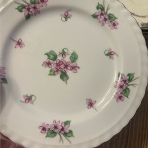 White Porcelain Dinner Plate with Pink Floral Pattern